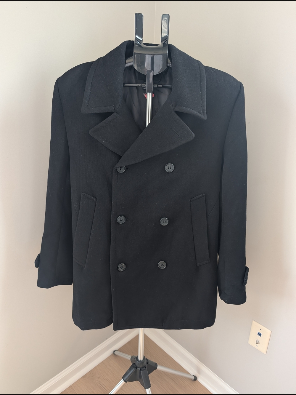 DKNY Black Double-Breasted Peacoat